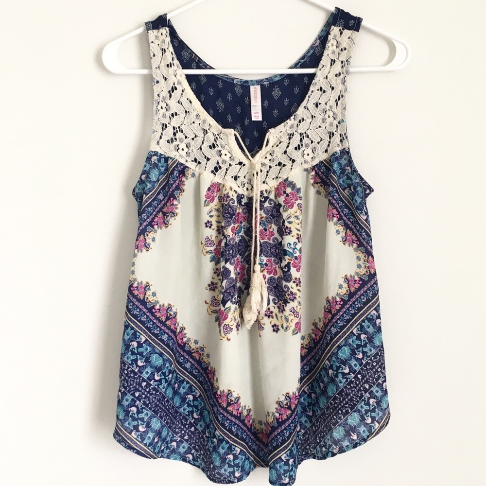 Lace and Floral Tank Top Blouse w/ Tassles!